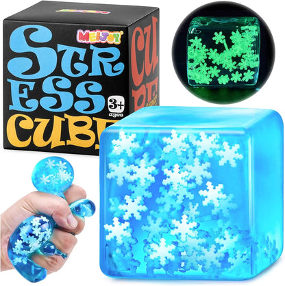 Squishy Fidget Toys Adults Stress Cube - Glow in The Dark Snowflakes Sensory Toys for Kids with Autism Stress Balls for Kids Teens Squeeze Squishy Toys Easter Basket Stuffers - US 2146
